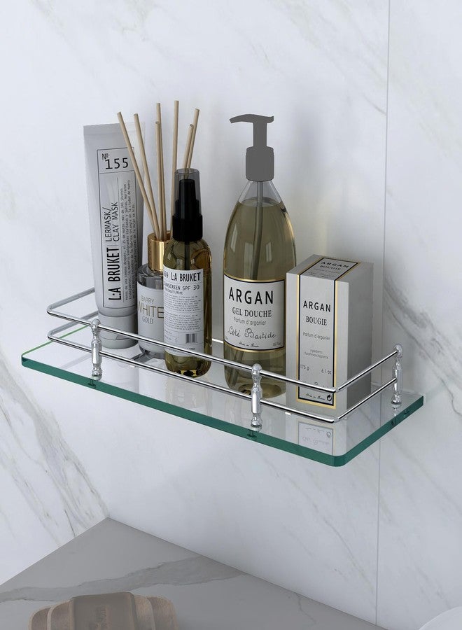 فورتون رف حمام زجاجي متعدد الأغراض معلق على الحائط من FORTUNE مقاس 15 × 6 بوصة مع حامل تخزين شفاف - (عبوة من قطعة واحدة) - Image 4